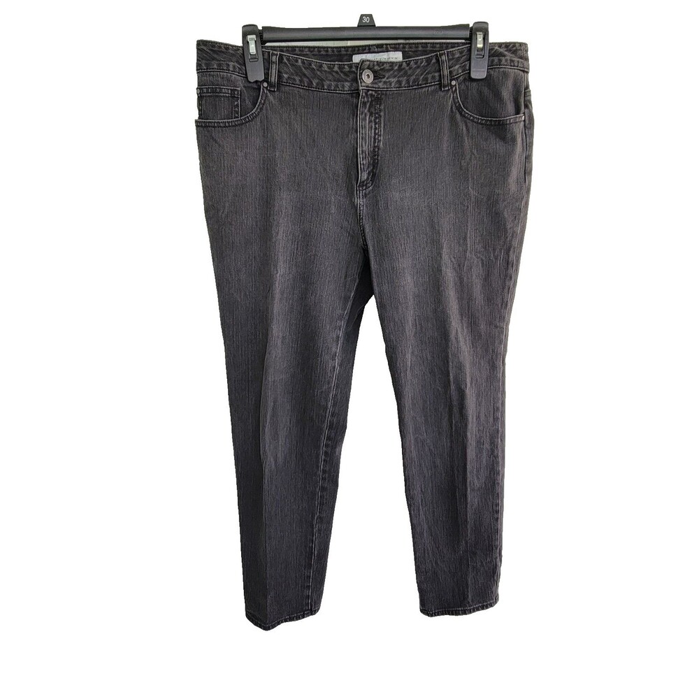 Chico's Platinum Straight Leg Stretch Denim Black Pants Jeans Women's 3 (XL)